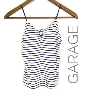 5/$25 Garage Blue White Lace Up Striped Spaghetti Strap Tank Top Women's Size XS